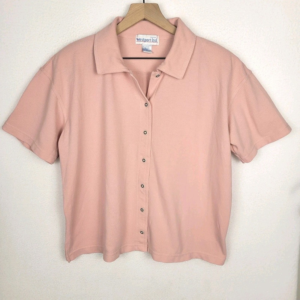 Vintage 90s Westport Ltd Blush Pink‎ Button Front Knit Top 18/20 Relaxed